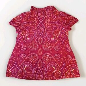 Venezia Womens Plus 18/20 Red Dotted Swirl V-Neck Short Sleeve Blouse Top